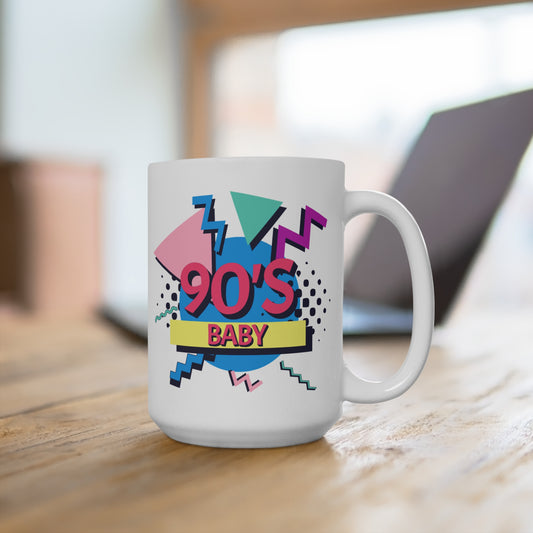 90's Baby Retro Mug, Vintage Style Coffee Cup, Gift for 90s Nostalgia Lovers, Fun Home Decor, Bright and Colorful Drinkware